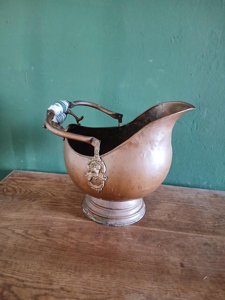 Antieke koperen kolenkit helmkit, Antiek en Kunst, Antiek | Koper en Brons, Ophalen of Verzenden, Koper