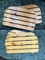 Houten zitjes voor op een muurtje, Tuin en Terras, Ophalen of Verzenden, Gebruikt, Hout
