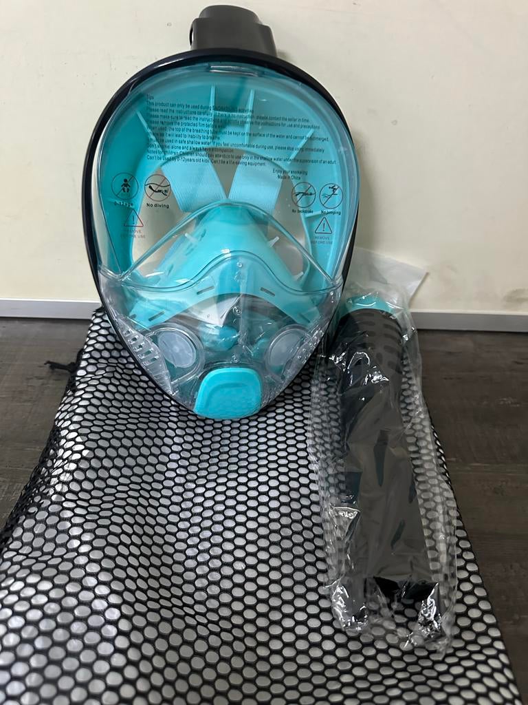 Full-face snorkelmasker met snorkel en draagtas, Watersport en Boten, Snorkelen, Ophalen of Verzenden, Nieuw, Snorkelmasker