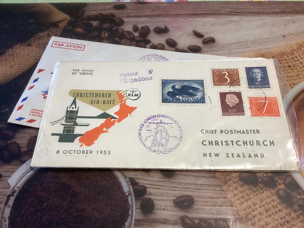 No1296 KLM London Christchurch 8-10-1953  Heb van Nederland, Postzegels en Munten, Ophalen, Onbeschreven, Nederland