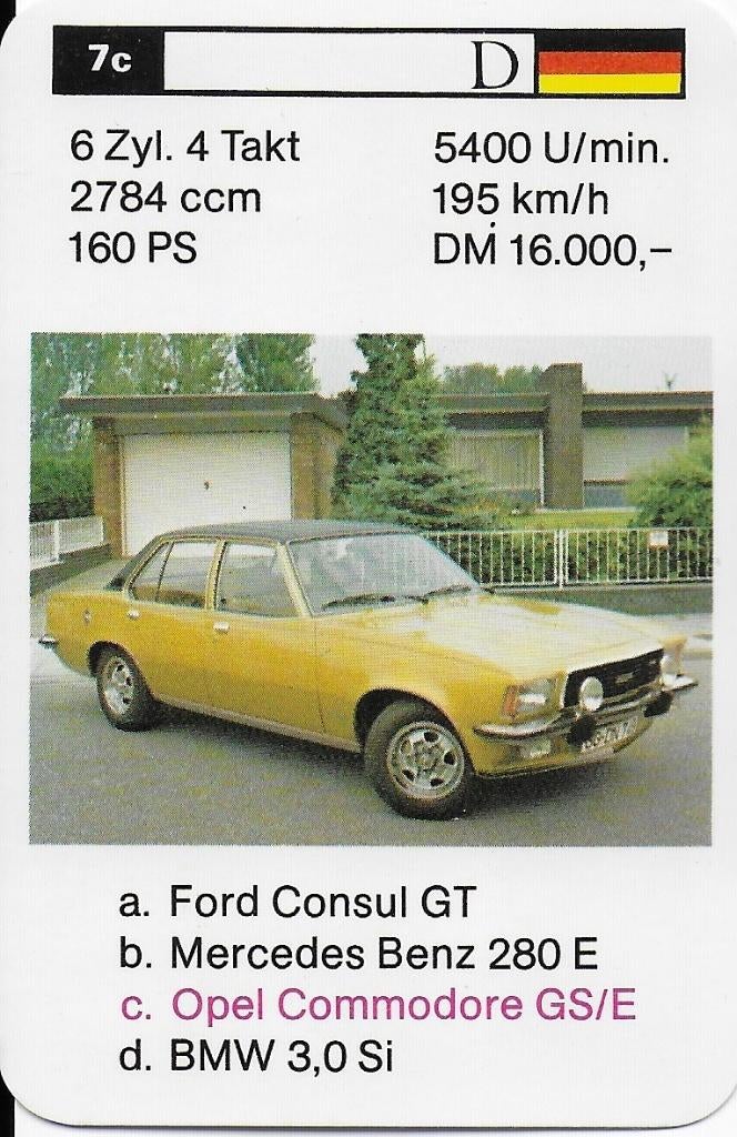 X13 autokaartje 7C opel commodore gs/e, Ophalen of Verzenden, Zo goed als nieuw, Auto's