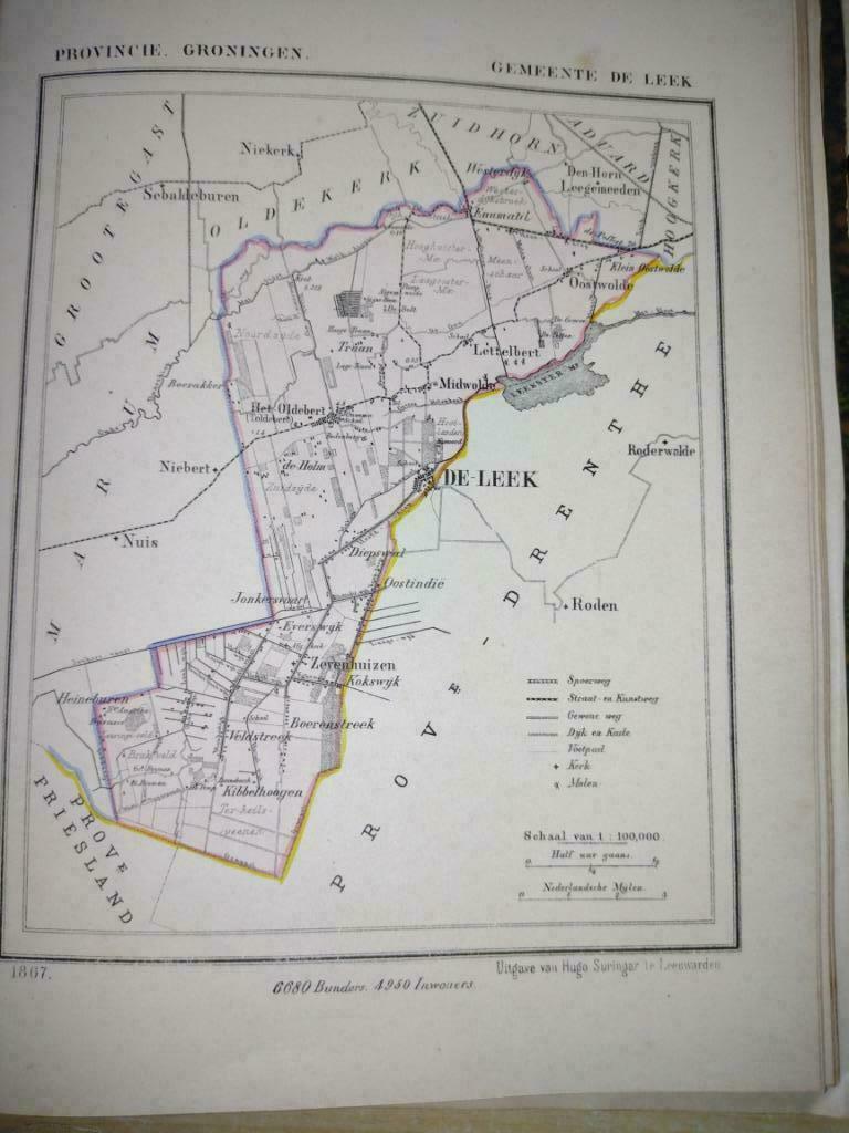 23/ De Leek/ Zevenhuizen/ Oostwolde/ Litho 1867 Kuyper GRO, Ophalen of Verzenden