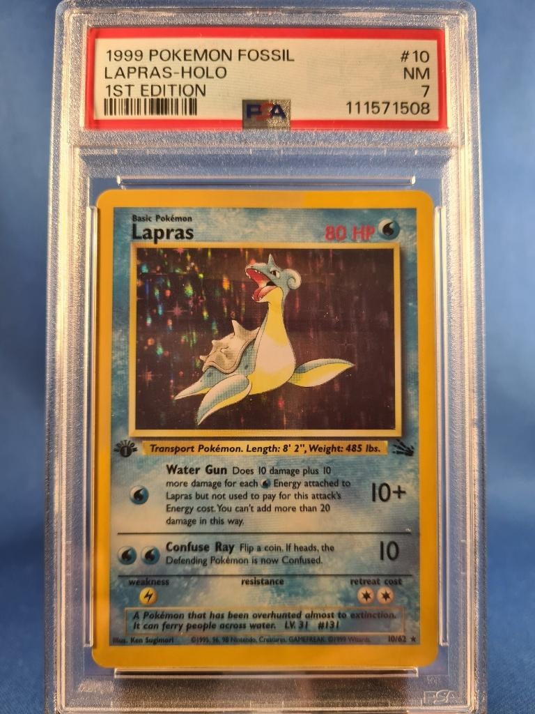 Lapras 10/62 - Fossil (1st edition) (PSA 7), Verzenden, Gebruikt