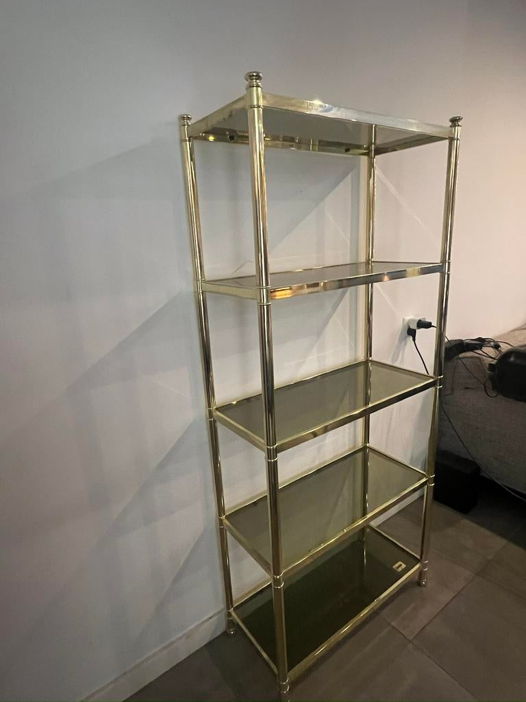 ORIGINELE MOREX MID CENTURY GOUD GEROOKT GLAS STELLING KAST, Ophalen of Verzenden, Zo goed als nieuw
