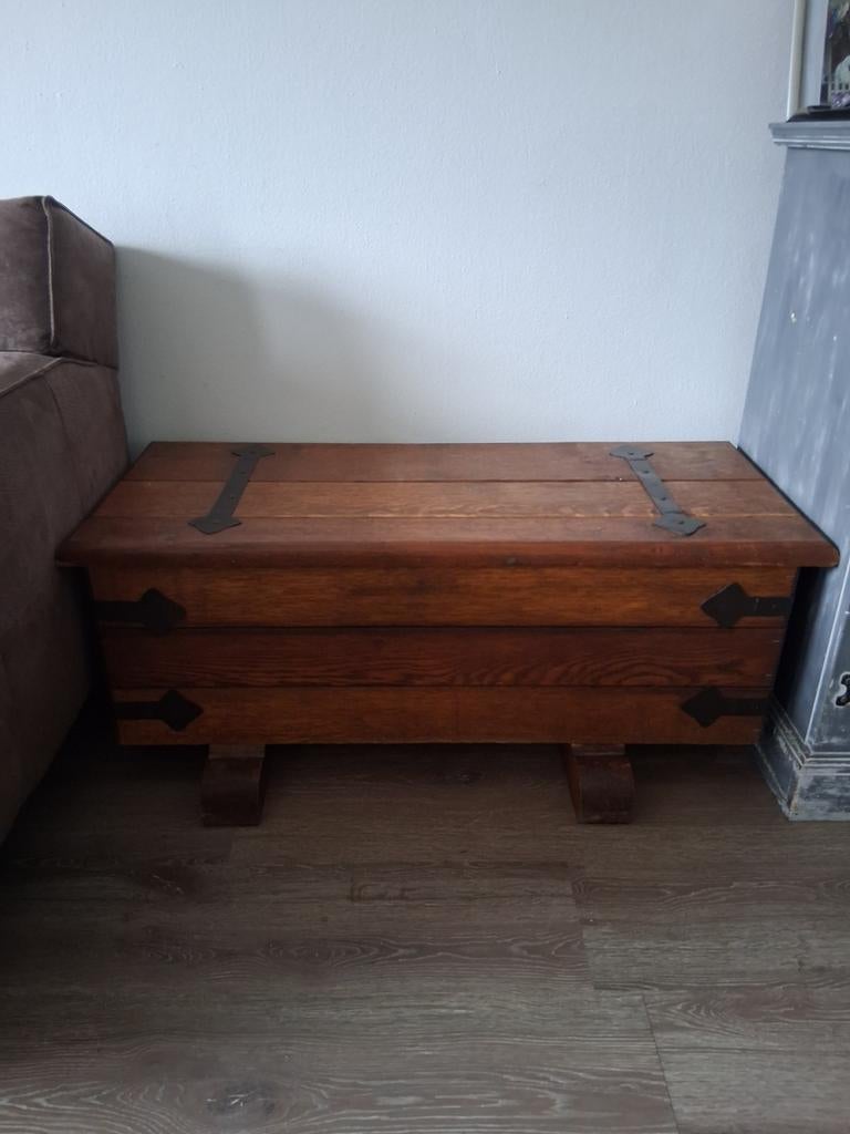 Spaans-koloniale vintage eikenhouten dekenkist/salontafel, Ophalen, Gebruikt, Spaans-Koloniale