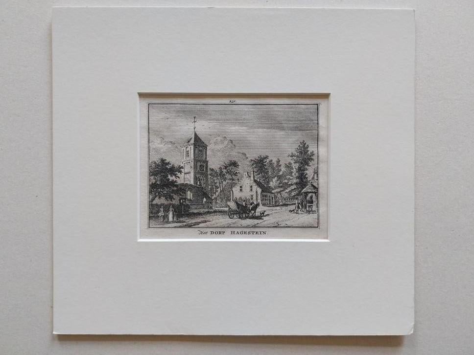 Ets 'Het Dorp Hagestein' met kerk en huizen, Ophalen of Verzenden