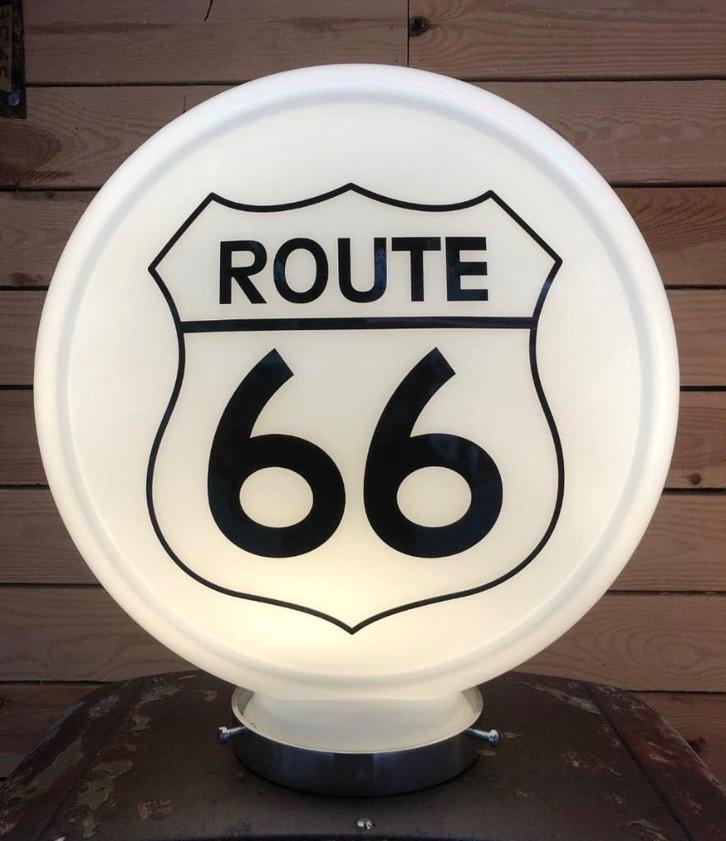 Glazen Route 66 dubbelzijdige globe benzine pomp decoratie, Verzamelen, Merken en Reclamevoorwerpen, Zo goed als nieuw, Gebruiksvoorwerp