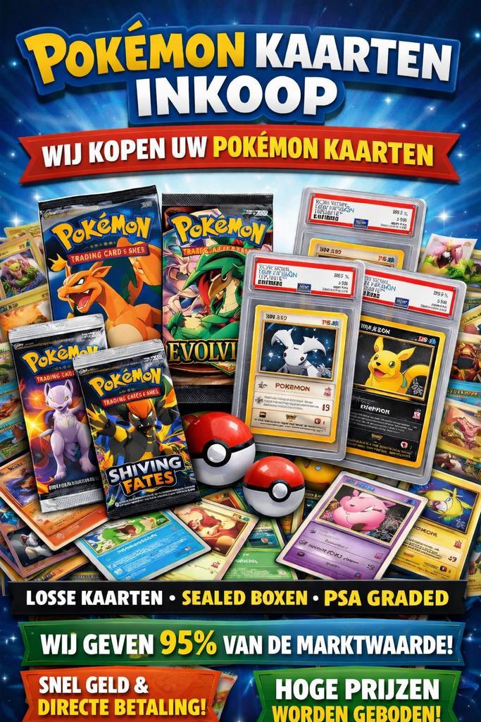 Pokémon kaarten & sealed inkoop Tot 95% marktwaarde, Hobby en Vrije tijd, Verzamelkaartspellen | Pokémon, Zo goed als nieuw, Overige typen
