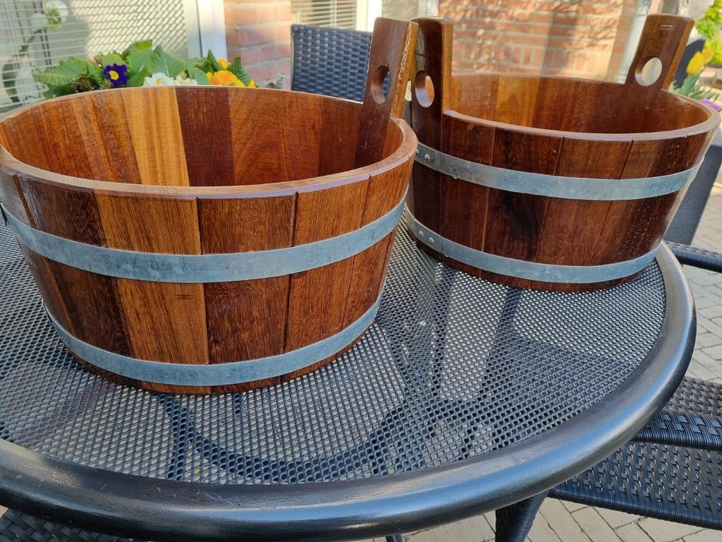 2 larix houten waterdichte sauna voetbakken, Ophalen, Gebruikt, Toebehoren