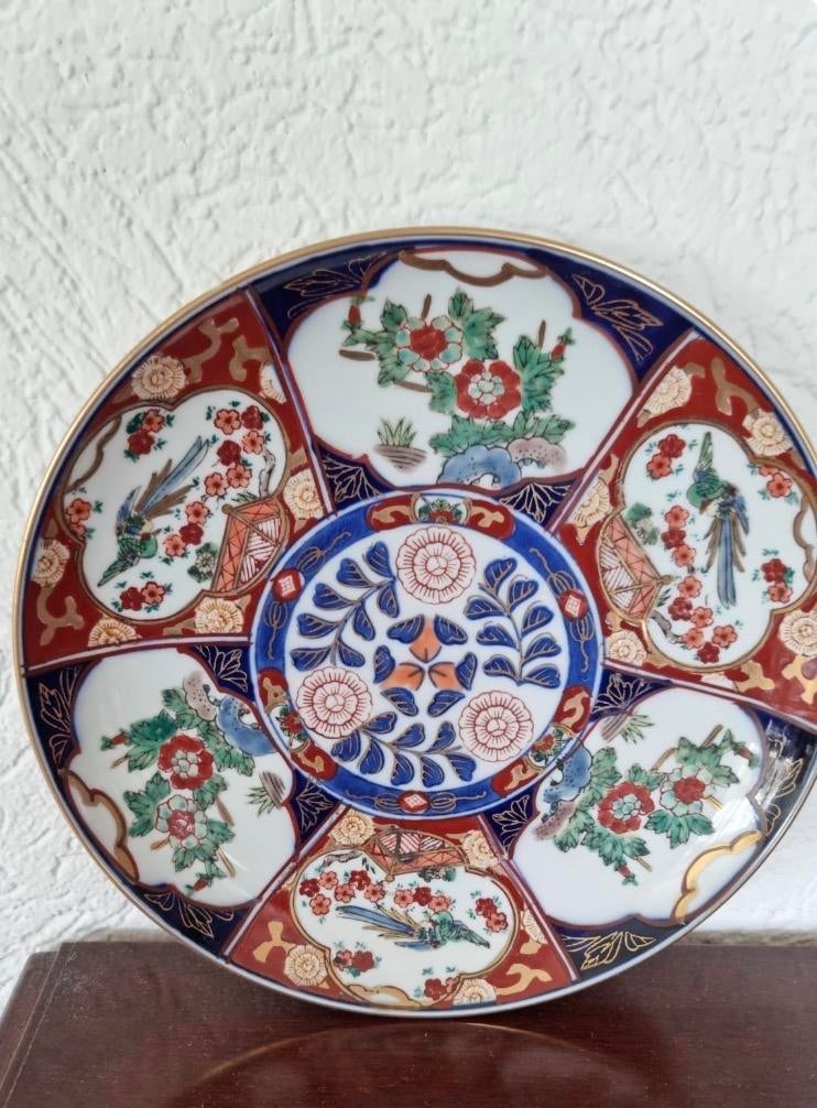 Antiek Japans Imari Porseleinen Bord met Vogeldecor, Antiek en Kunst, Ophalen of Verzenden