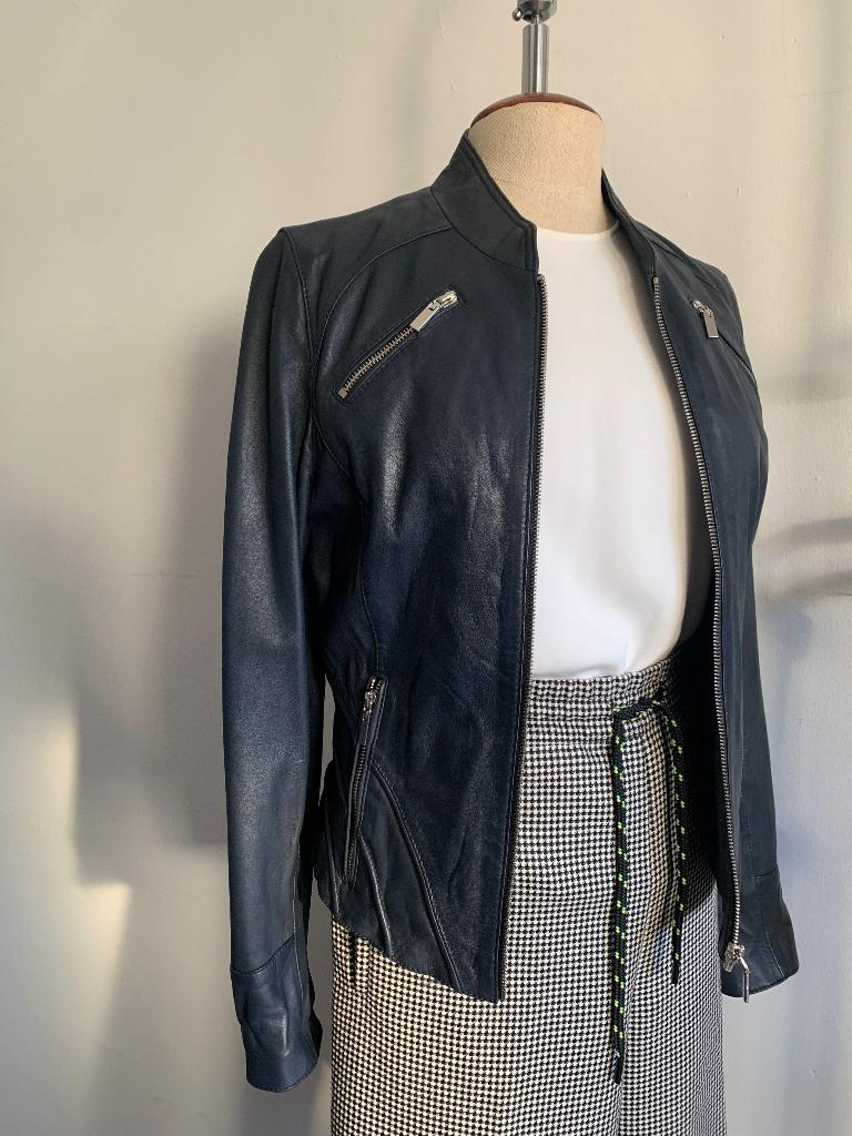 Arma leer leren jack jas dk. blauw 38/M, Maat 38/40 (M), Arma, Zo goed als nieuw, Verzenden