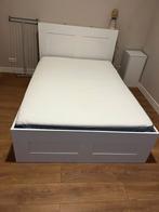 Bed, Hoofdeinde en matras - 140cm x 200 cm, Ophalen, Wit, Tweepersoons, BRIMNES Ikea