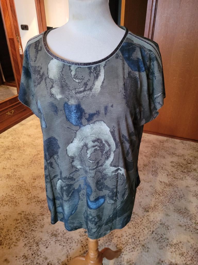 Dames Monari shirt/top grijs/groen print maat 40, Maat 38/40 (M), Monari, Ophalen of Verzenden, Zo goed als nieuw