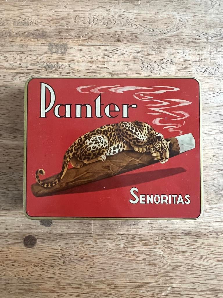 Vintage sigarenblikje Panter Senoritas rood, Verzamelen, Blikken, Ophalen of Verzenden, Gebruikt, Overige, Overige merken