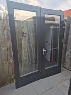 Hardhouten dubbele tuindeuren. 182.5x232.5cm. Dubbelglas., Ophalen, Buitendeur, Glas, 120 cm of meer