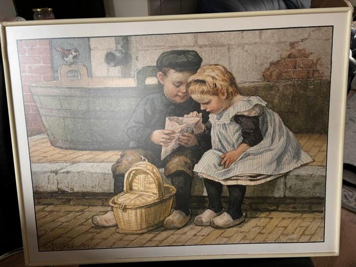 Schilderij Cornelis Jetses - Kinderen met mandje, Antiek en Kunst, Kunst | Schilderijen | Klassiek, Ophalen of Verzenden