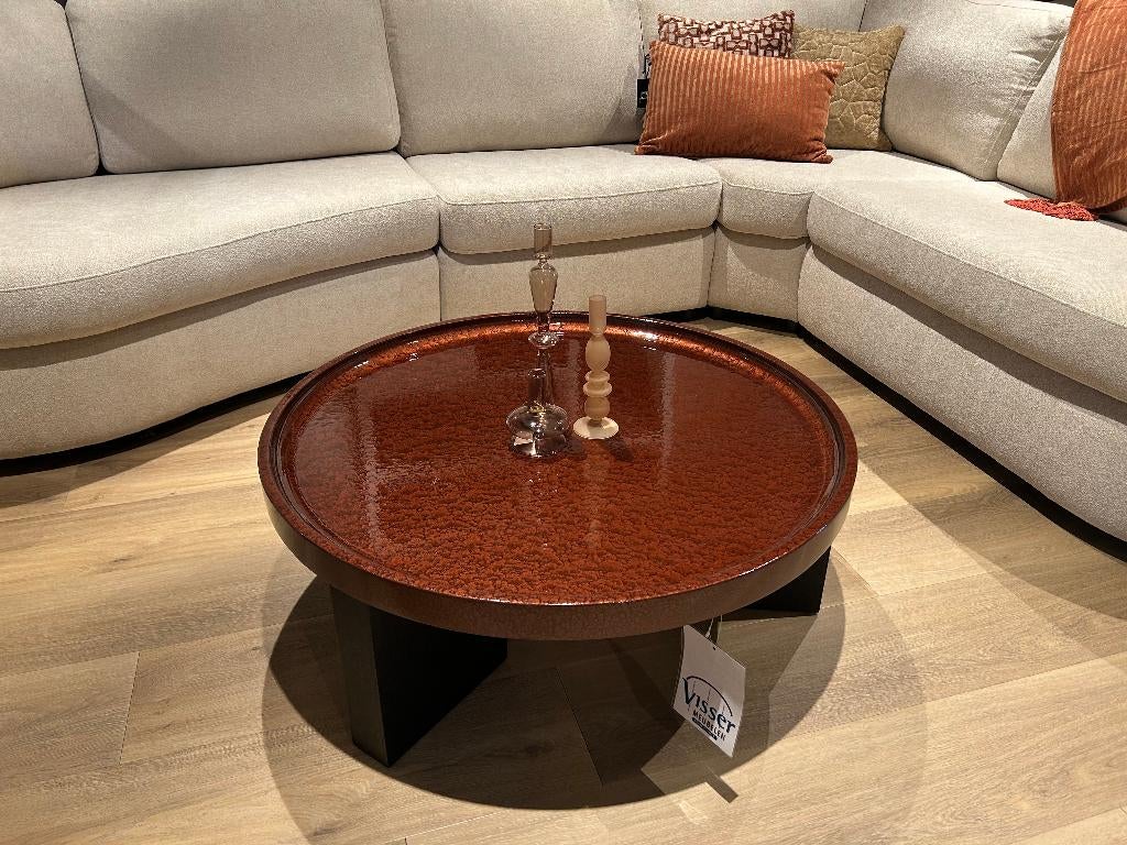 Salontafel roodkleurig, Ophalen, 100 tot 150 cm, Info@vissermeubelen.nl, Rond