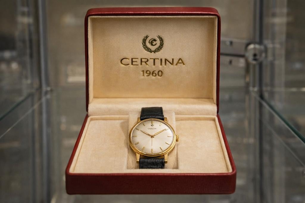 Certina 12K gouden herenhorloge 1960, Ophalen of Verzenden, Goud, Leer, Overige merken