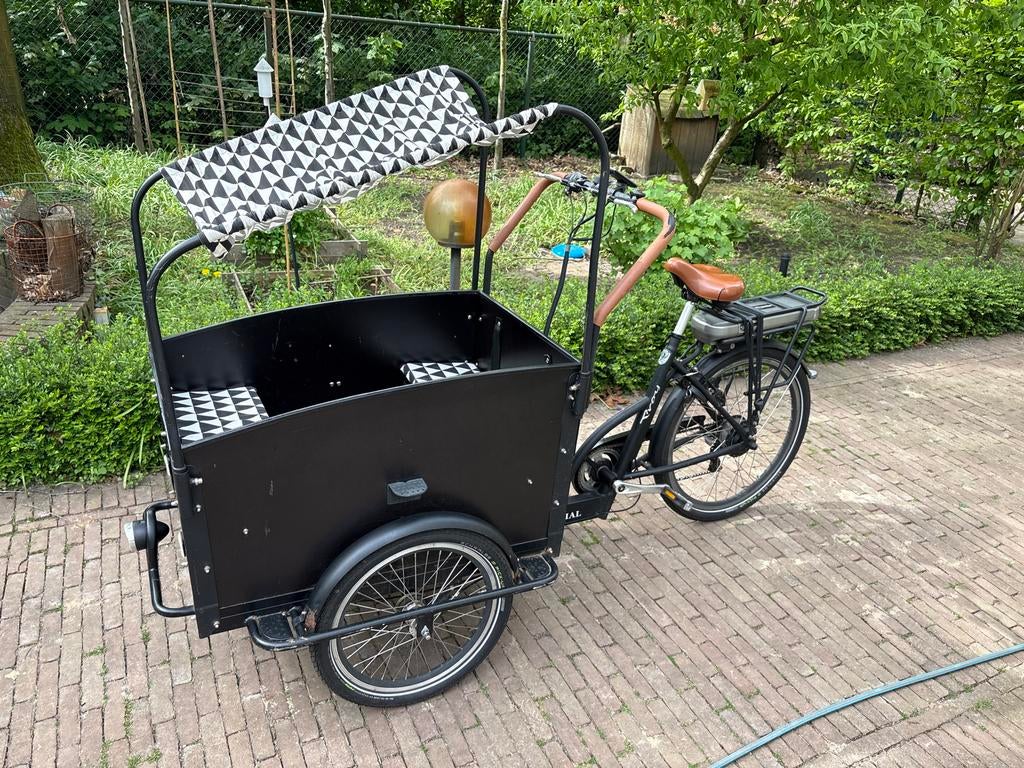 Elektrische bakfiets met zonnescherm en kussens, Fietsen en Brommers, Fietsen | Bakfietsen, Gebruikt, 3 kinderen, Elektrisch, Ophalen