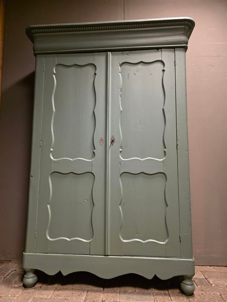 Lichtgroene biedermeier meidenkast linnenkast kledingkast be, Ophalen of Verzenden