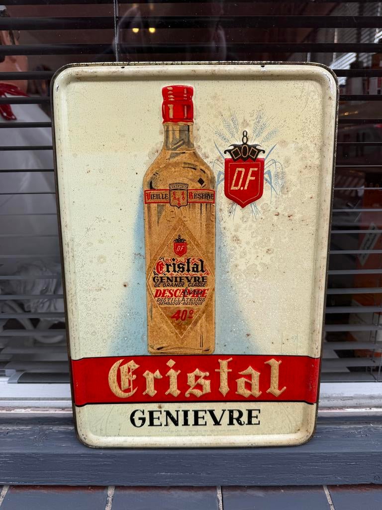 Vintage Cristal Genièvre Reclamebord - Distilleries Descamps, Ophalen of Verzenden