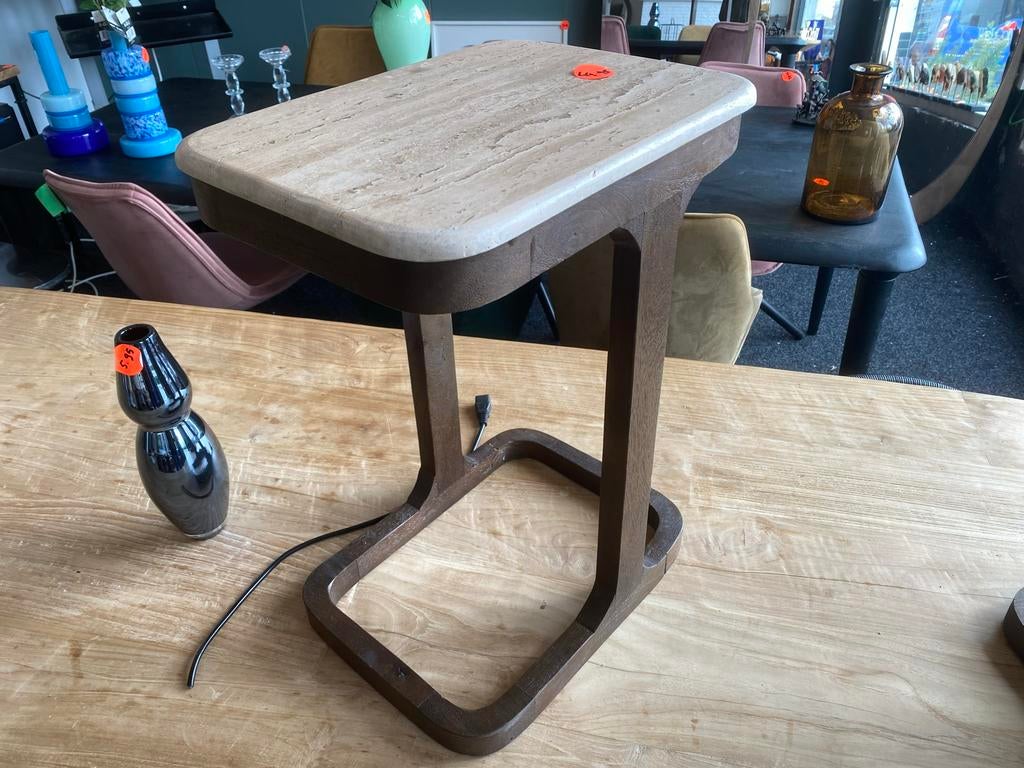 Bijzettafel 30x40x57 cm met travertin en mangohout, Huis en Inrichting, Tafels | Bijzettafels, Minder dan 55 cm, Nieuw, Rechthoekig