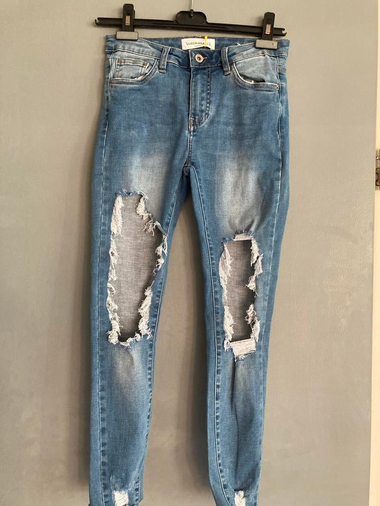 Queen Hearts Paris Skinny Stretch Jeans Maat 36, Ophalen of Verzenden, Zo goed als nieuw, Blauw, W28 - W29 (confectie 36)