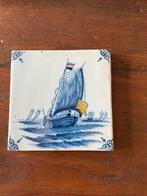 Delfts blauw tegeltje met zeilschip, Ophalen of Verzenden