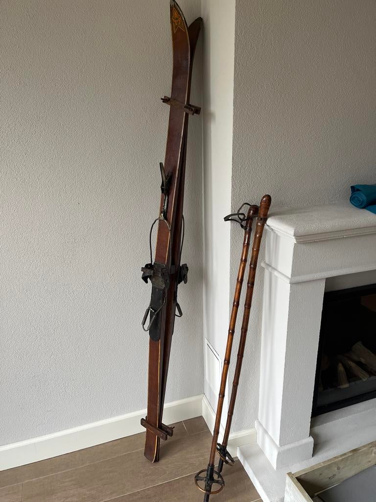 Vintage houten ski's met stokken - Decoratie, Ophalen
