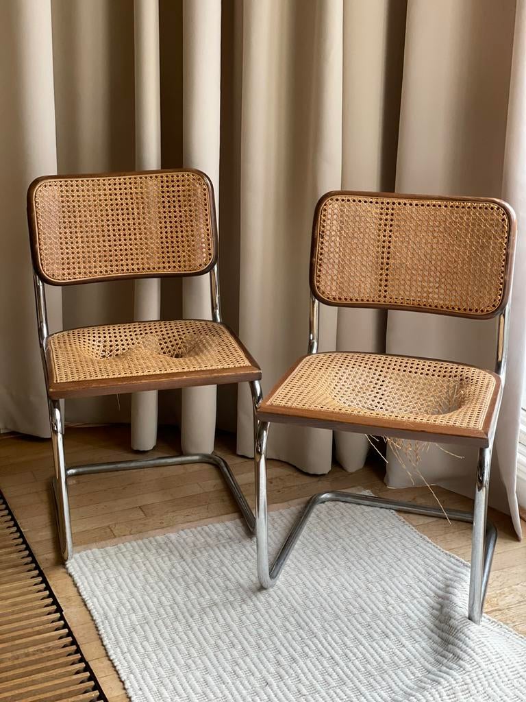 Vintage paar Marcel Breuer Cesca Italiaans Design webbing, Gebruikt, Twee, Ophalen of Verzenden, Hout