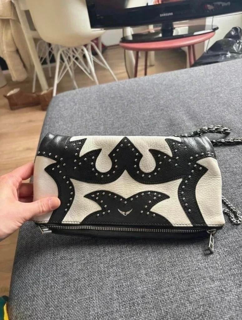 Zadig & Voltaire Rock Nash Tas - Zwart/Wit Leer, Overige merken, Zwart, Ophalen of Verzenden, Zo goed als nieuw