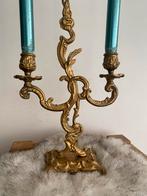 Antieke rococo-stijl kandelaar voor twee kaarsen, Ophalen of Verzenden, Koper of Brons