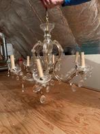 Vintage glazen kroonluchter met kristallen druppels –5 armen, Ophalen of Verzenden, Zo goed als nieuw, Metaal