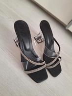 Zwarte slipper sandalen met hakken & steentjes maat 36 / 37, Kleding | Dames, Verzenden, Zwart, Sandalen of Muiltjes, Zo goed als nieuw