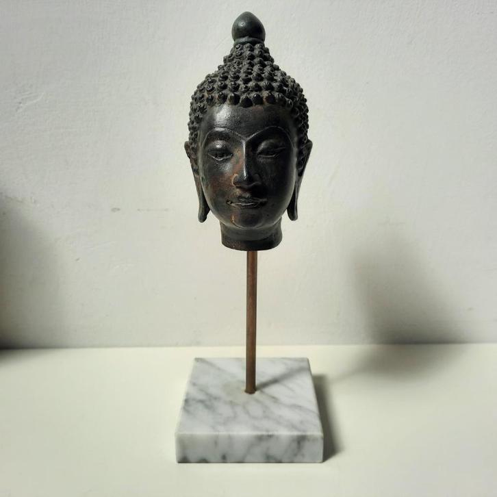 Antiek Bronzen Thaise Buddha Boeddha Hoofd, Verzamelen, Religie, Gebruikt, Boeddhisme, Beeld(je), Ophalen of Verzenden