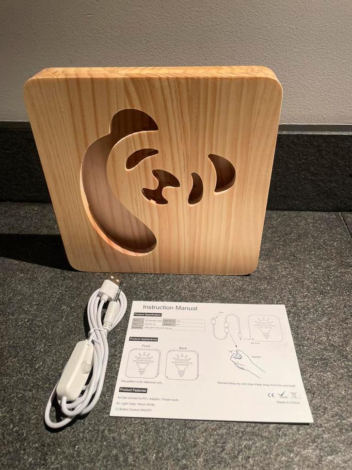 Houten lamp Panda, Huis en Inrichting, Lampen | Wandlampen, Nieuw, Ophalen of Verzenden