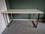 Ikea-bureau wit blad met rvs U-poot 75x150 cm incl kabelgoot, Ophalen, Gebruikt, Bureau
