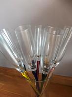 9 Champagneglazen met gekleurde steel, Verzamelen, Glas en Borrelglaasjes, Ophalen, Zo goed als nieuw, Overige typen