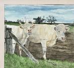 Aquarel Koeien, Antiek en Kunst, Kunst | Schilderijen | Klassiek, Ophalen of Verzenden