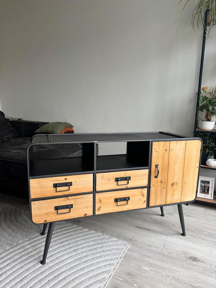 Industrieel Dutchbone High Gin dressoir, hout & staal, Huis en Inrichting, Kasten | Dressoirs, Zo goed als nieuw, 25 tot 50 cm