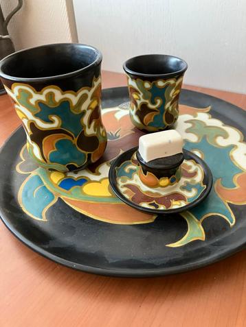 Gouda Plateel Dienblad, Rookstel & Vaasje beschikbaar voor biedingen