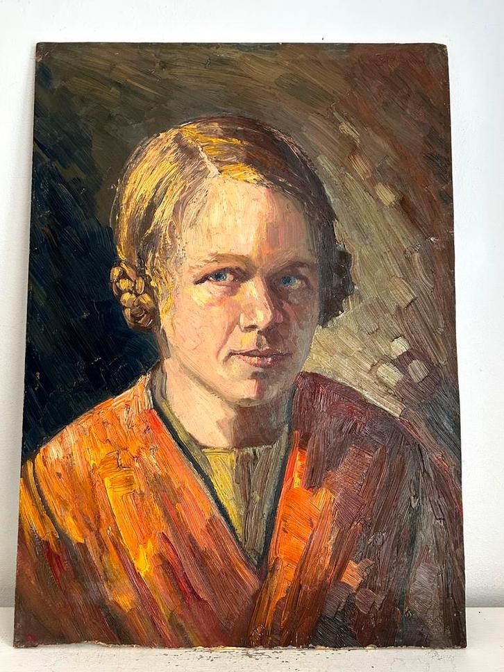 Antiek olieverf schilderij impressionistisch portret vrouw, Antiek en Kunst, Kunst | Schilderijen | Klassiek, Ophalen