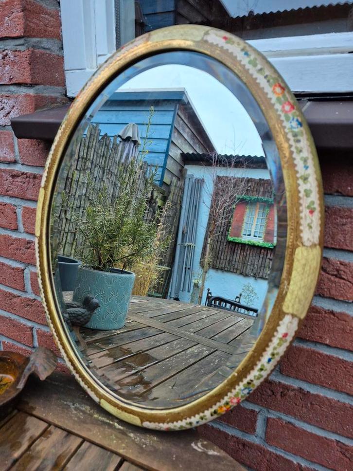 Vintage Italiaanse Florentijnse spiegel met geslepen glas., Antiek en Kunst, Antiek | Spiegels, Minder dan 50 cm, Minder dan 100 cm
