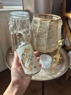 Vintage glazen fles met kruk en label van poezen, Ophalen of Verzenden