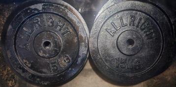 2x 15kg zwarte gietijzeren 30mm halterschijven  ALLRIGHT  beschikbaar voor biedingen