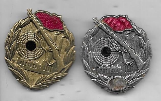 2 GEWEREN BROCHE SPELDEN OOST DUITSLAND D.D.R., Ophalen of Verzenden, Gebruikt, Overige onderwerpen, Speldje of Pin