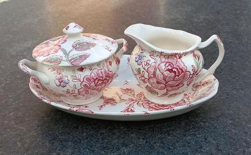 Vintage Roosjes Theeservies - Suikerpot, Melkkan & Schotel, Antiek en Kunst, Antiek | Porselein, Ophalen