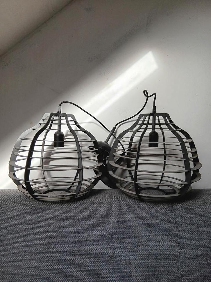 2 Stalen Lampen Antraciet Grijs, Huis en Inrichting, Lampen | Hanglampen, Gebruikt, Minder dan 50 cm, Metaal, Ophalen of Verzenden