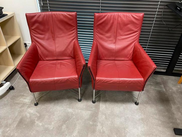 Montis Charly fautuils - 2 stuks rood leer, Huis en Inrichting, Fauteuils, Gebruikt, Leer, 50 tot 75 cm, 75 tot 100 cm, Ophalen