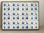 Vintage tegeltableau in houten kader blauw wit, Antiek en Kunst, Antiek | Wandborden en Tegels, Ophalen